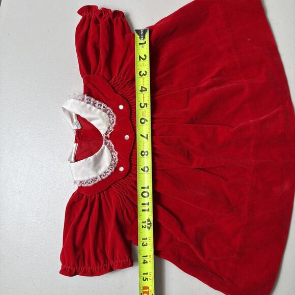Vintage Baby Dress Red Velvet Christmas Size 12 Months Holiday Smocked 1980s EUC - Picture 8 of 13